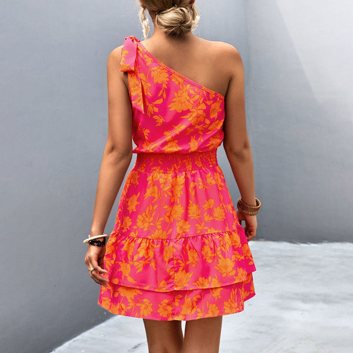 Women's One-Shoulder Floral Tiered Fall Midi Dress