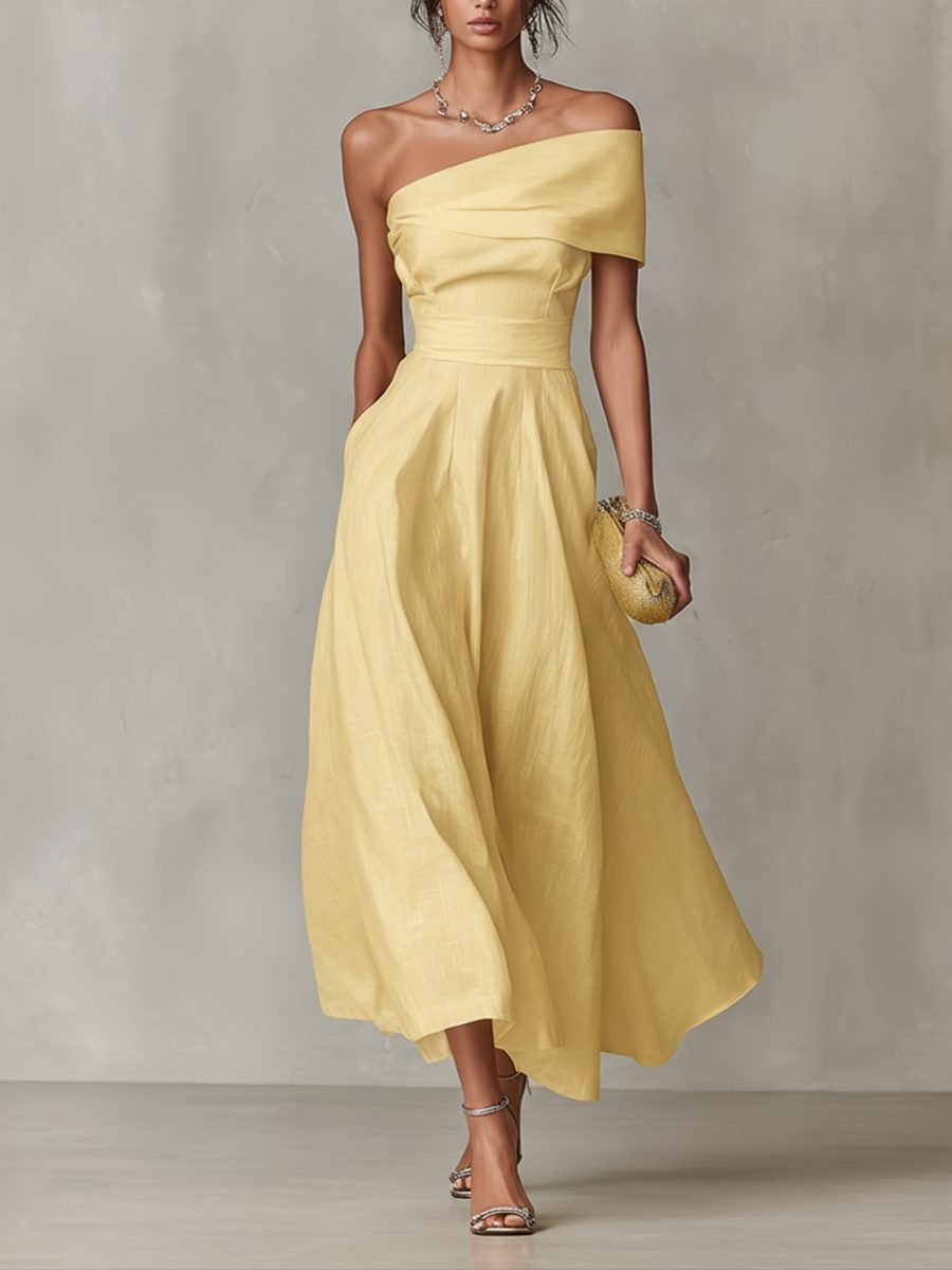 Women's One-Shoulder Full-Skirt Midi Formal Dress