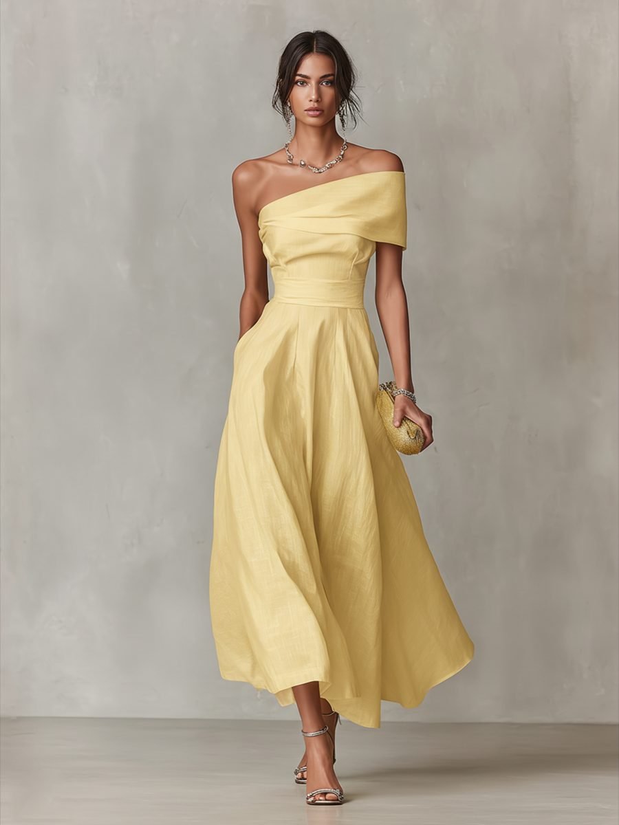 Women's One-Shoulder Full-Skirt Midi Formal Dress