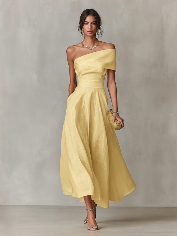 Women's One-Shoulder Full-Skirt Midi Formal Dress