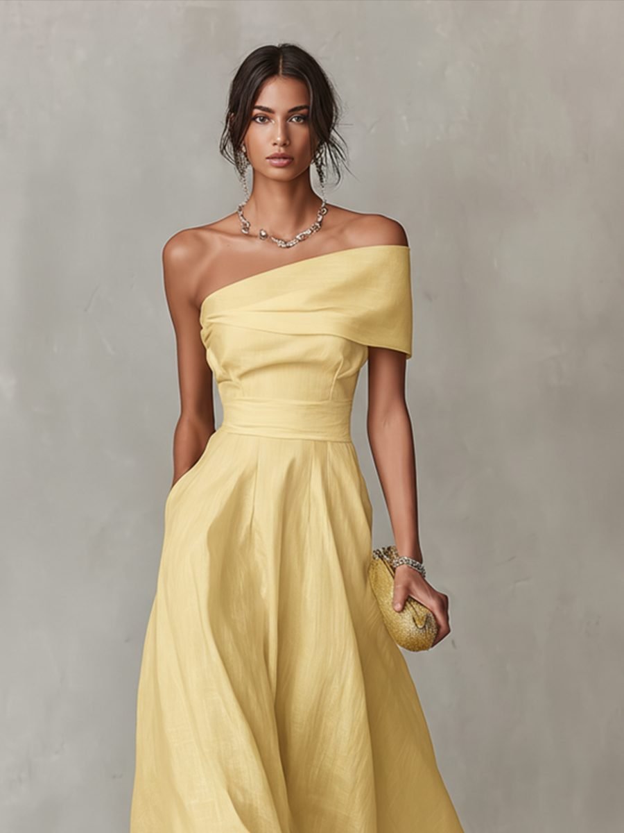 Women's One-Shoulder Full-Skirt Midi Formal Dress