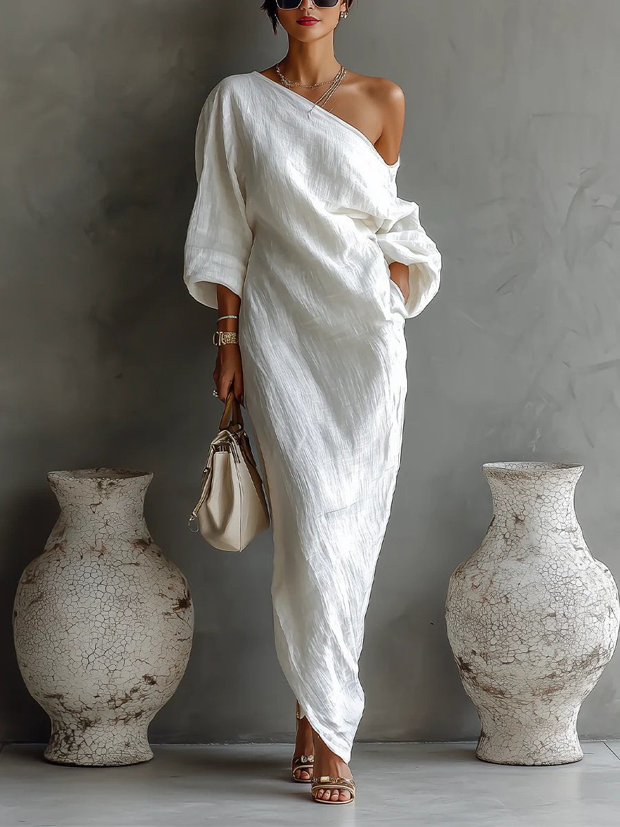 Women's One-Shoulder Long-Sleeve Maxi Formal Dress