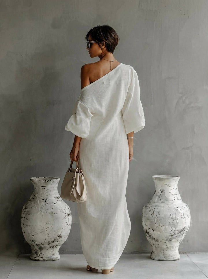 Women's One-Shoulder Long-Sleeve Maxi Formal Dress