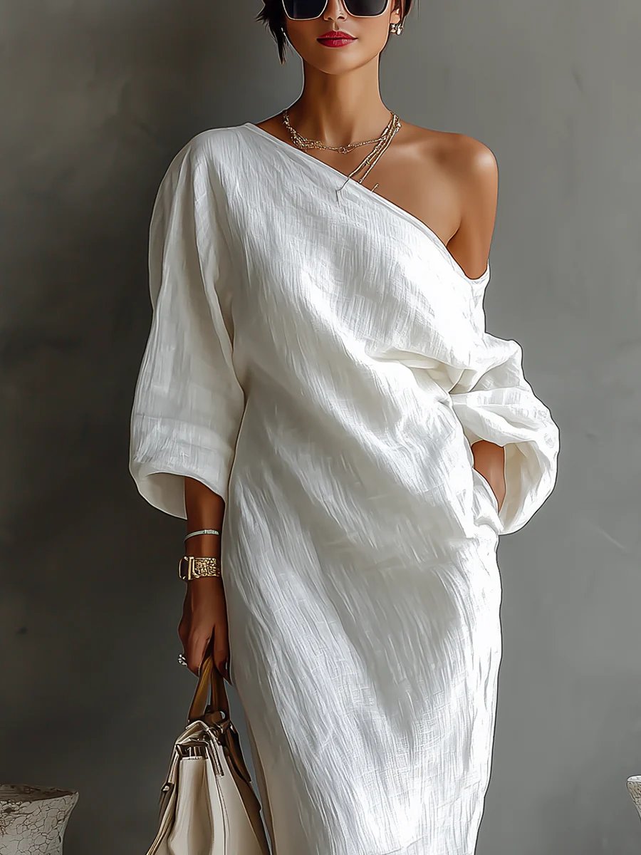 Women's One-Shoulder Long-Sleeve Maxi Formal Dress