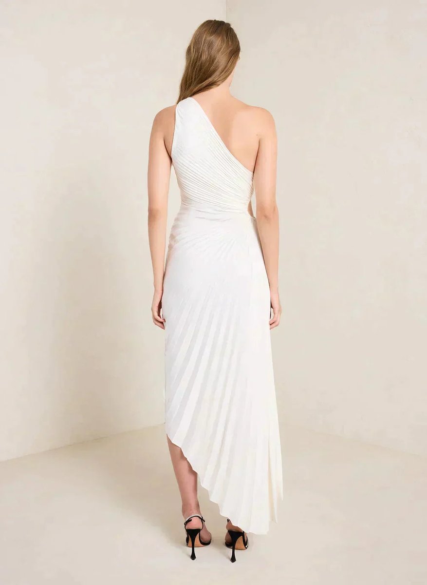 Women's One-Shoulder Pleated Asymmetrical Fall Midi Dress