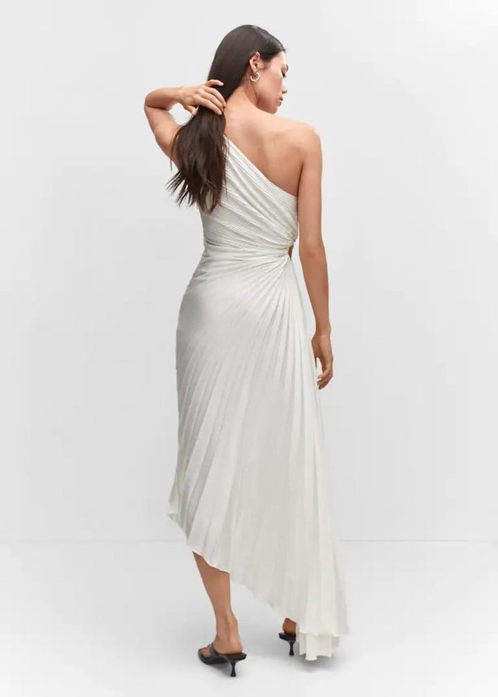Women's One-Shoulder Pleated Asymmetrical Fall Midi Dress