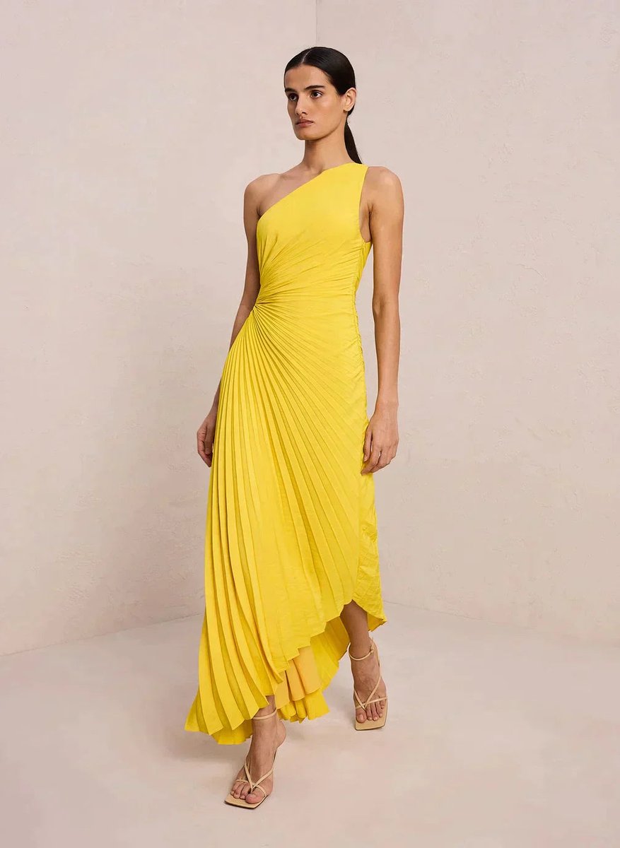Women's One-Shoulder Pleated Asymmetrical Fall Midi Dress