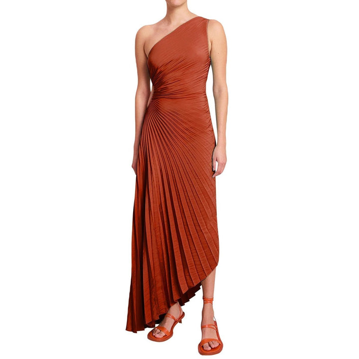 Women's One-Shoulder Pleated Asymmetrical Fall Midi Dress