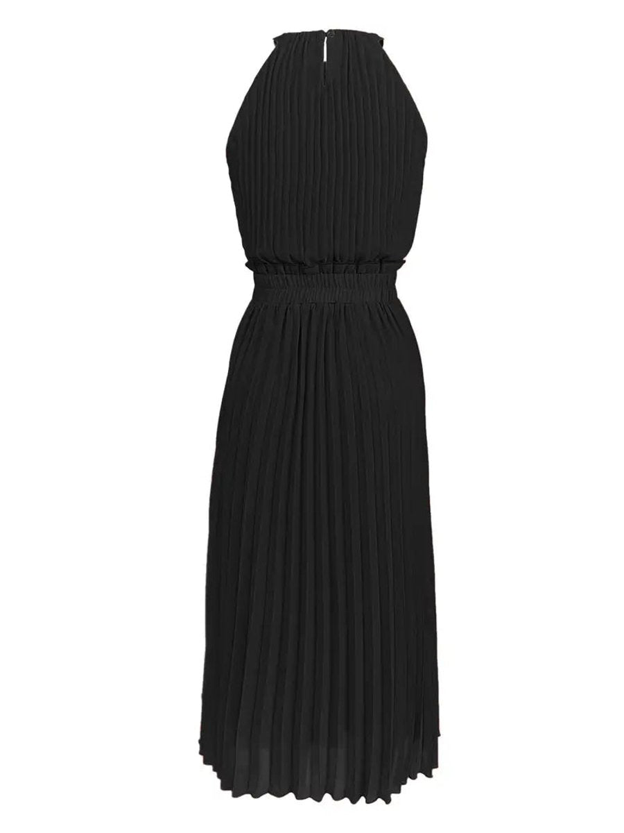 Women's One-Shoulder Pleated Skirt Fall Midi Dress Gathered Waist