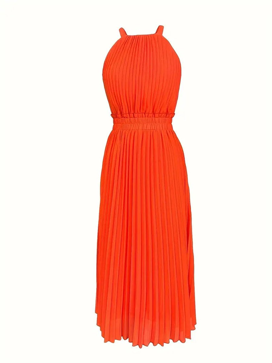Women's One-Shoulder Pleated Skirt Fall Midi Dress Gathered Waist
