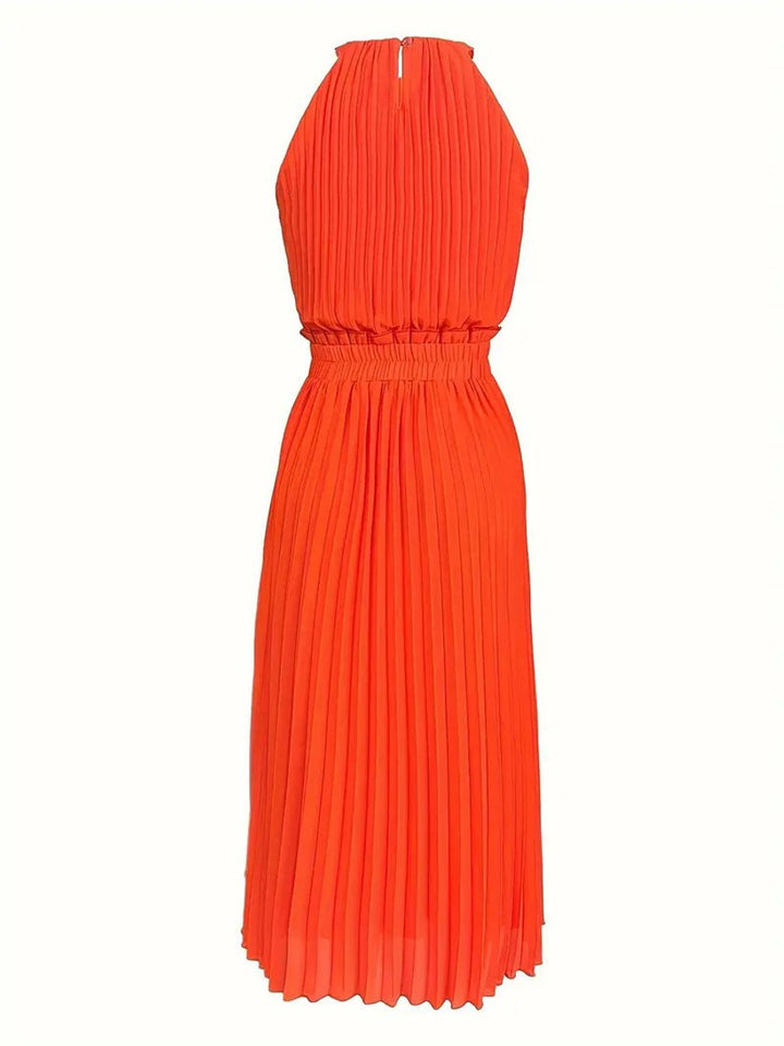 Women's One-Shoulder Pleated Skirt Fall Midi Dress Gathered Waist