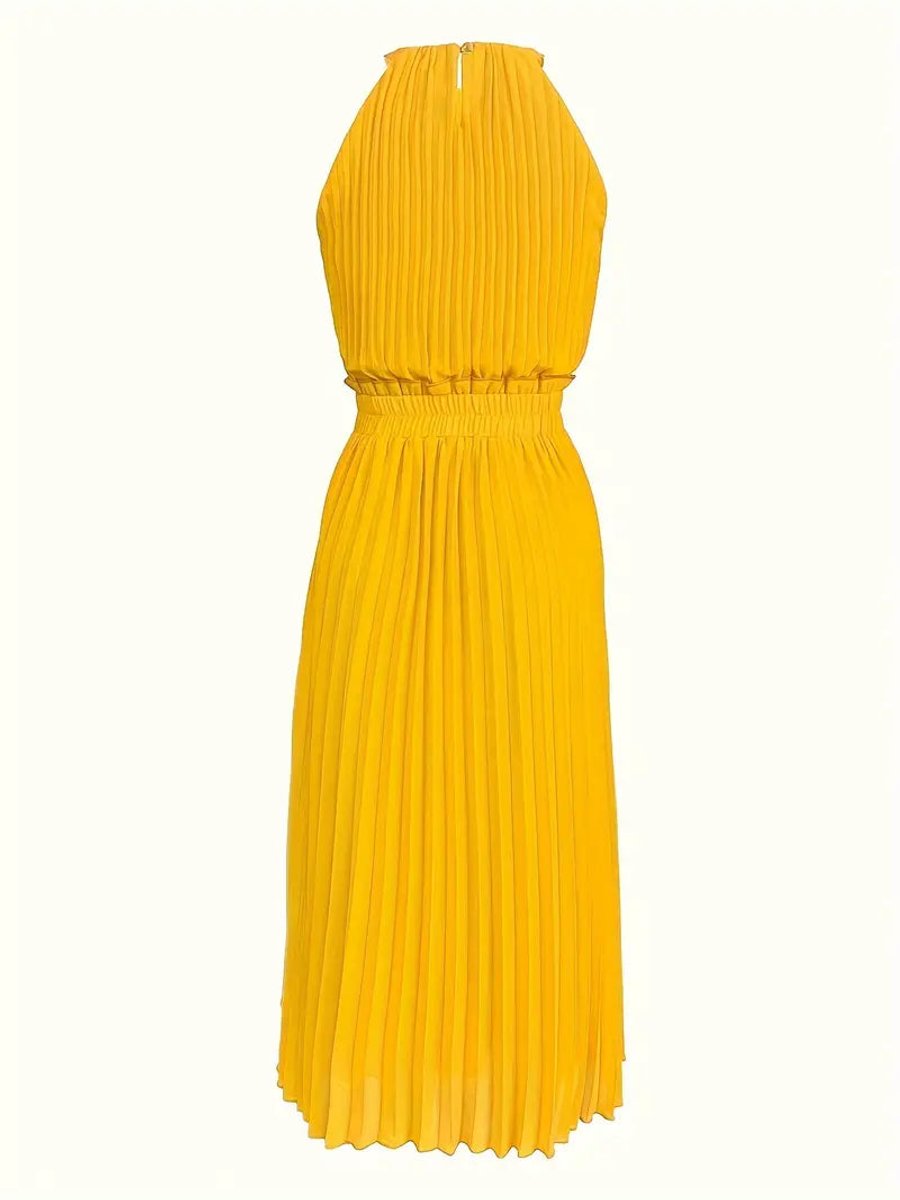 Women's One-Shoulder Pleated Skirt Fall Midi Dress Gathered Waist