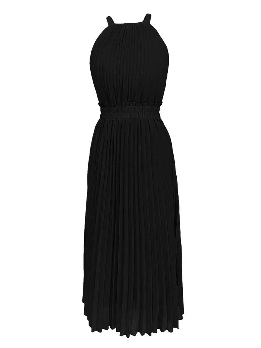 Women's One-Shoulder Pleated Skirt Fall Midi Dress Gathered Waist