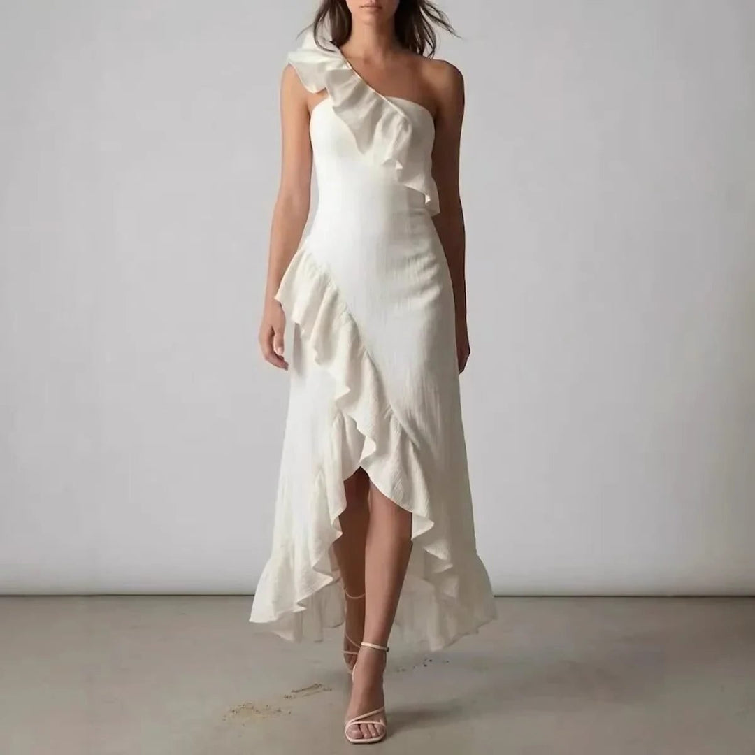 Women's One-Shoulder Ruffle Midi Formal Dress