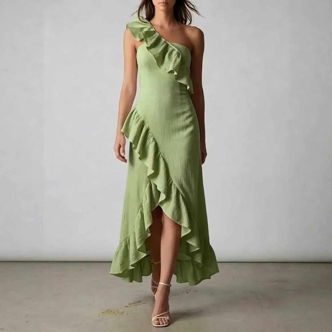 Women's One-Shoulder Ruffle Midi Formal Dress