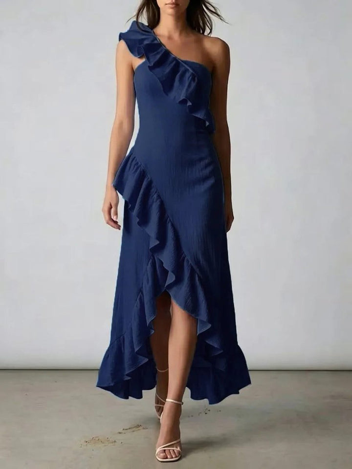 Women's One-Shoulder Ruffle Midi Formal Dress