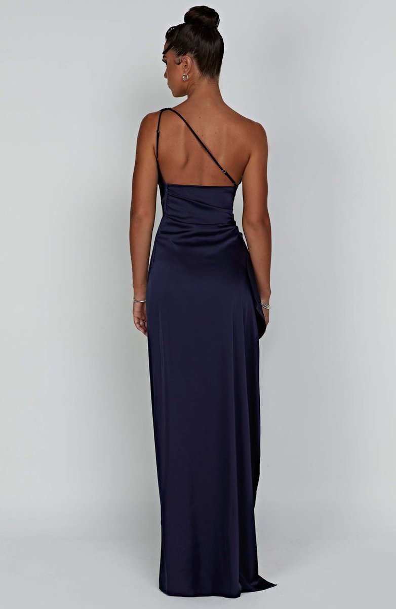 Women's One-Shoulder Satin Bodycon Maxi Formal Dress High Slit