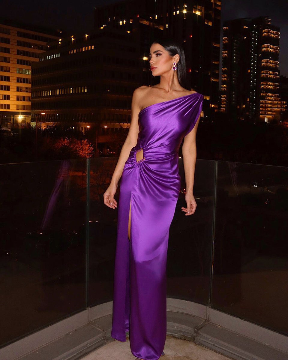Women's One-Shoulder Satin Fall Midi Dress Cutout Side Slit