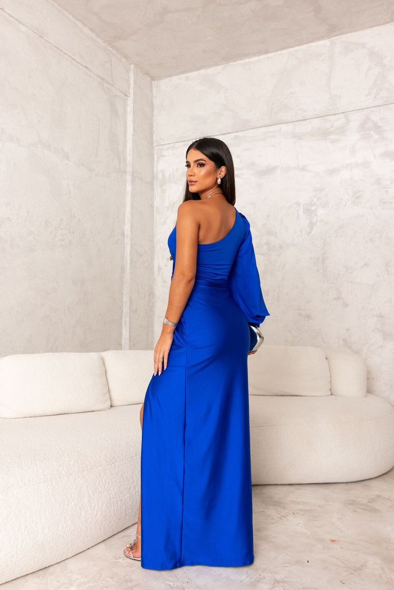 Women's One-Shoulder Satin Maxi Formal Dress High Slit