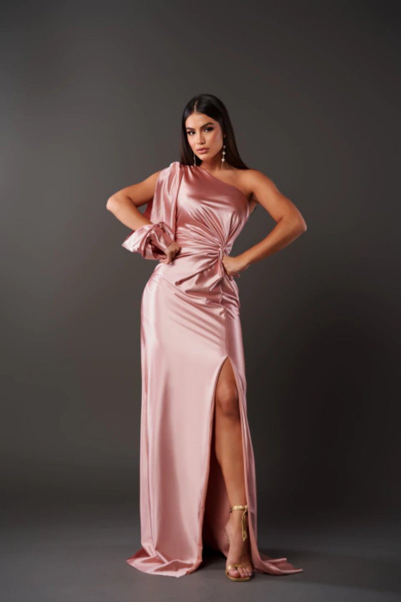 Women's One-Shoulder Satin Maxi Formal Dress High Slit