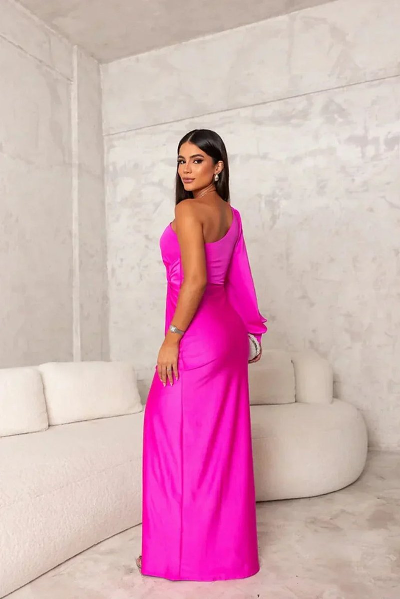 Women's One-Shoulder Satin Slit Maxi Formal Dress