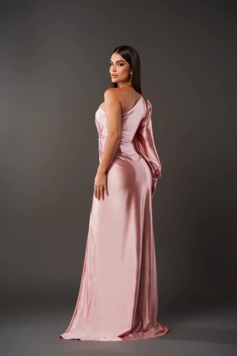 Women's One-Shoulder Satin Slit Maxi Formal Dress