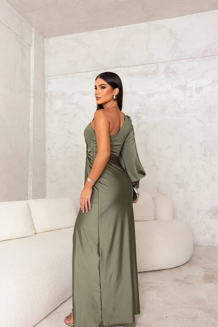 Women's One-Shoulder Satin Twist-Front Maxi Formal Dress