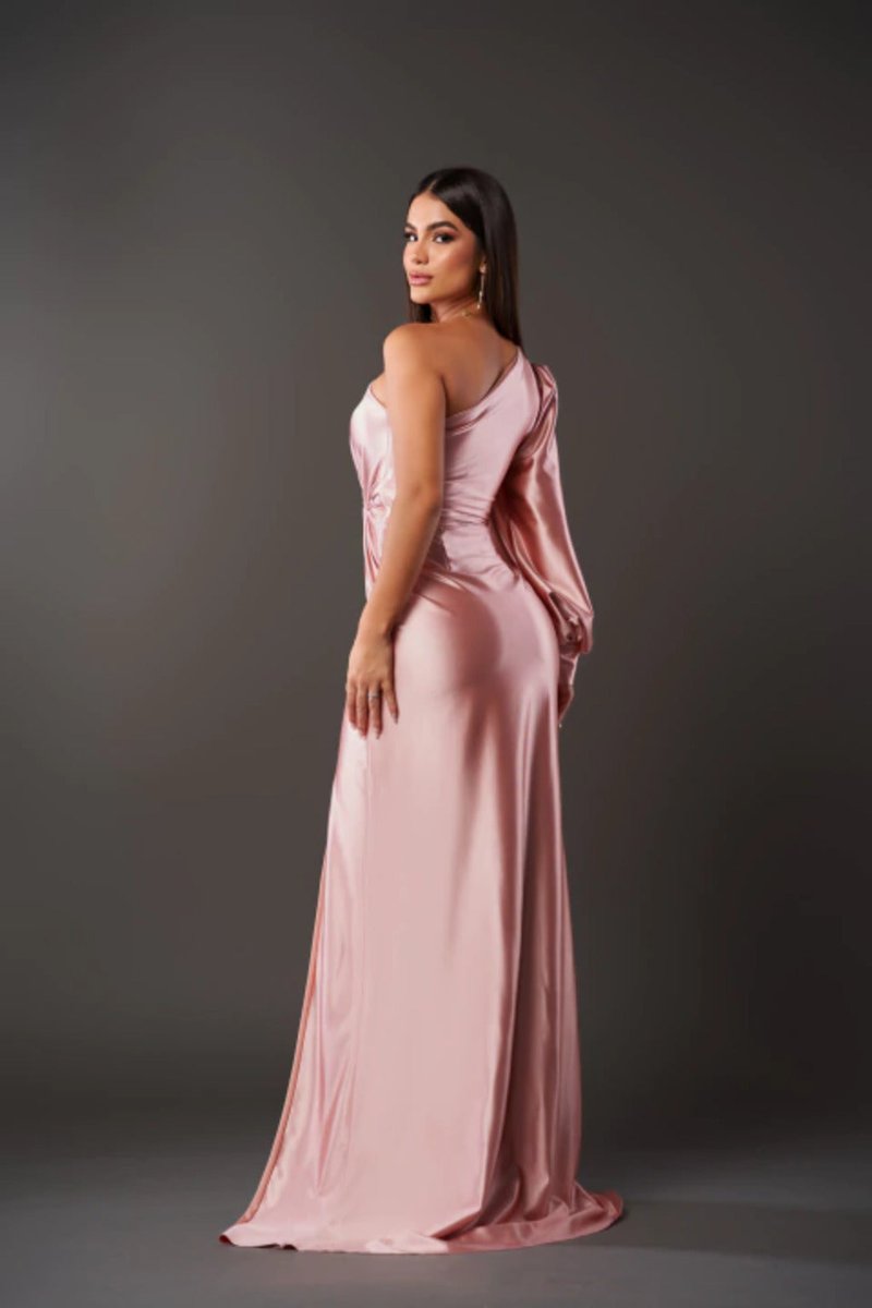 Women's One-Shoulder Satin Twist-Knot Maxi Formal Dress