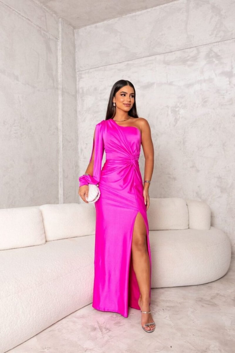 Women's One-Shoulder Satin Twist-Knot Maxi Formal Dress