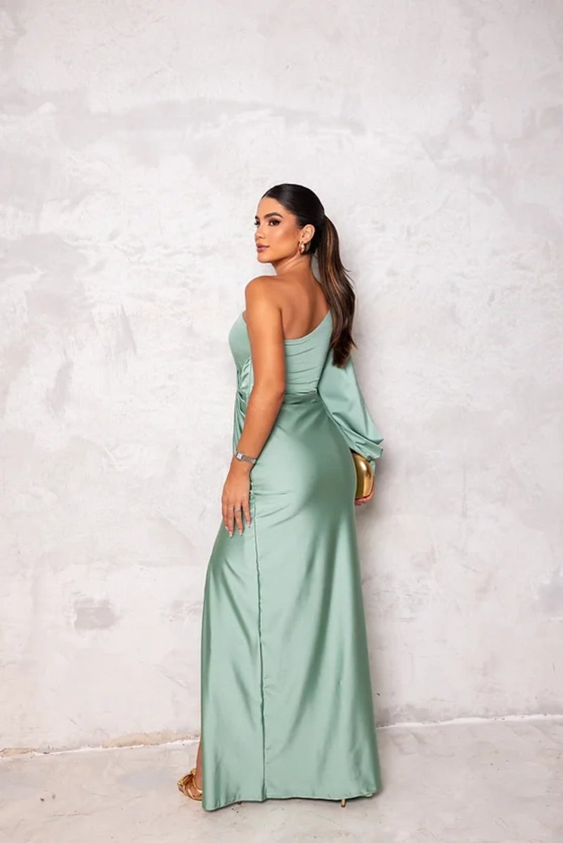 Women's One-Shoulder Satin Twist-Knot Maxi Formal Dress
