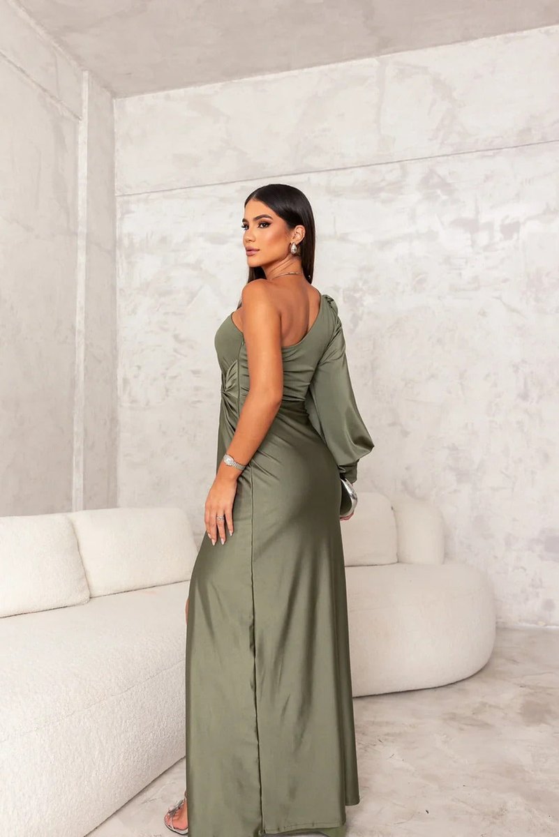 Women's One-Shoulder Satin Twist-Knot Maxi Formal Dress