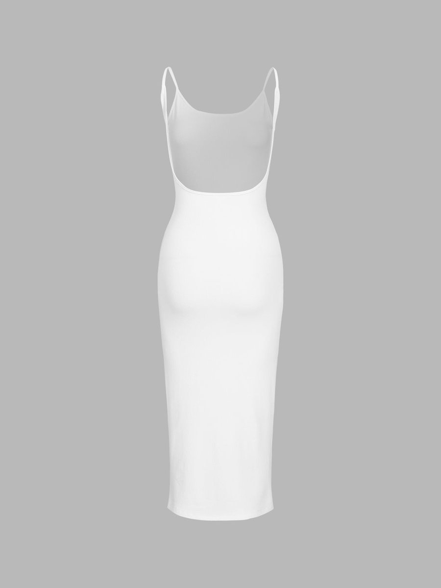 Women's Open Back Bodycon Fall Midi Dress Sleeveless
