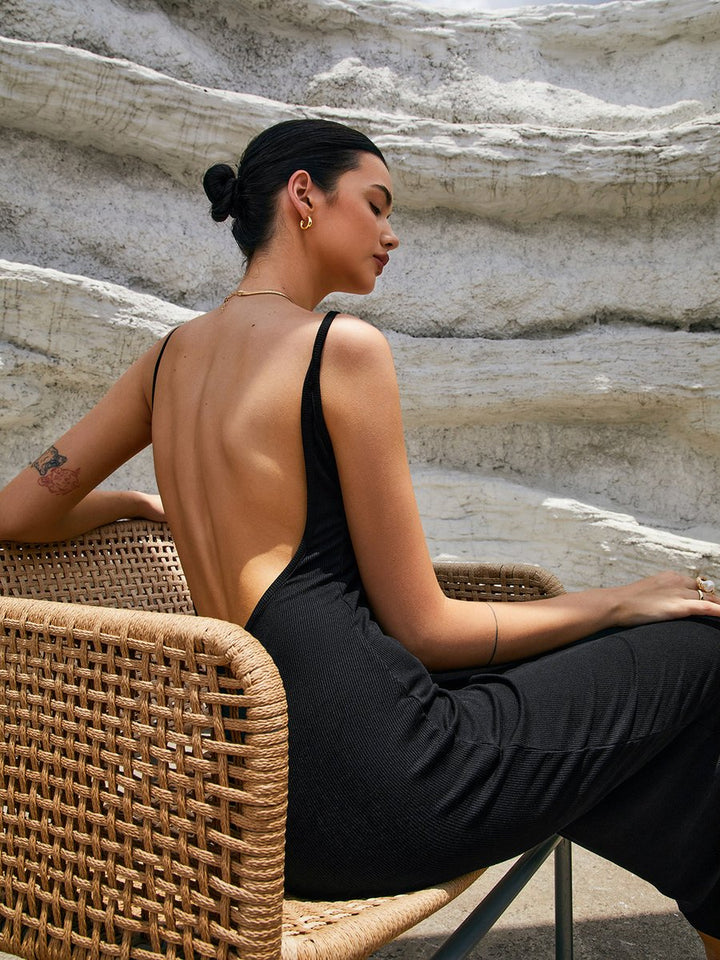 Women's Open Back Bodycon Fall Midi Dress Sleeveless