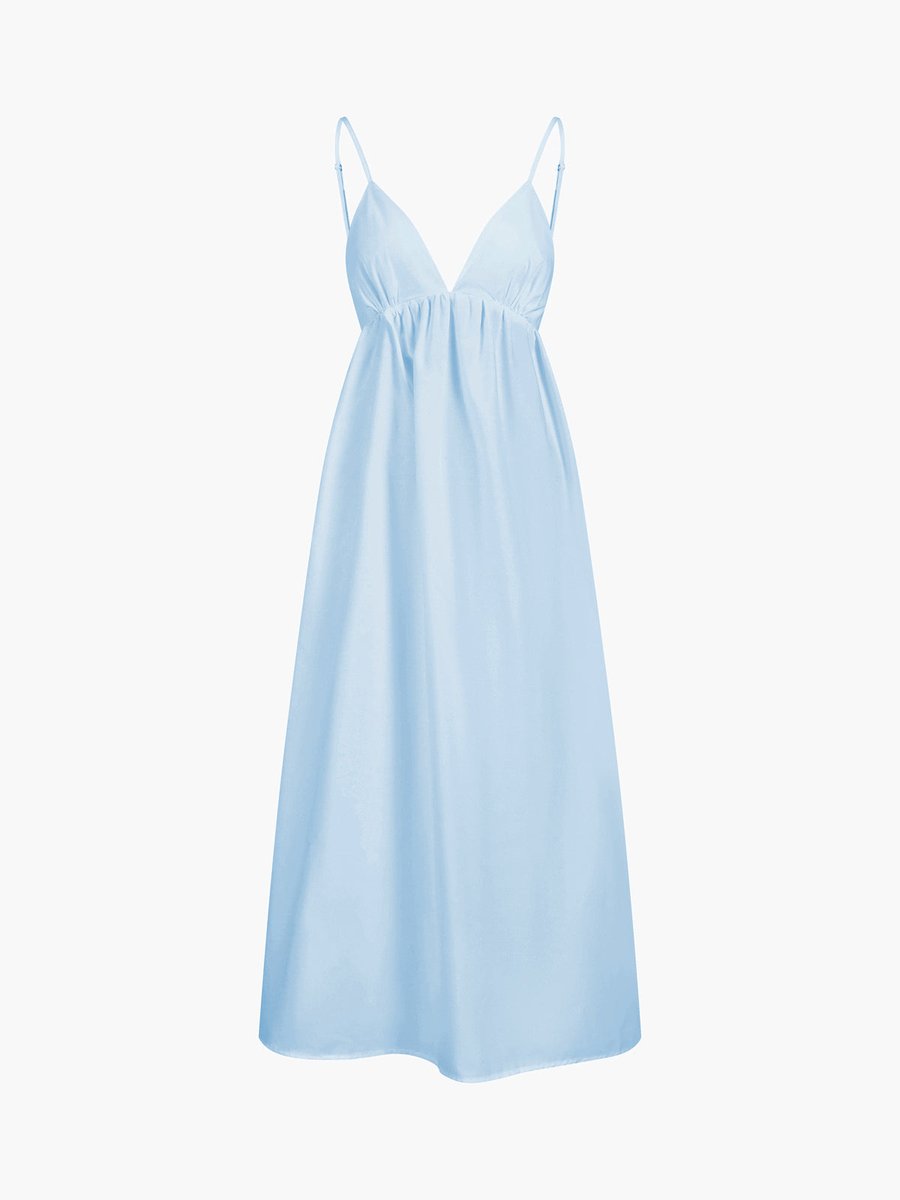 Women's Open-Back Cotton Midi Fall Wedding Guest Dress