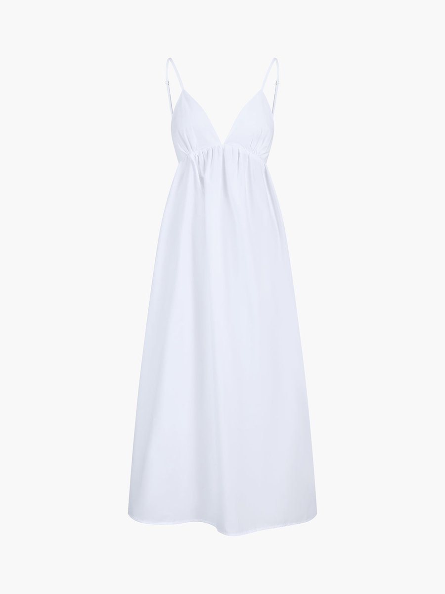 Women's Open-Back Cotton Midi Fall Wedding Guest Dress