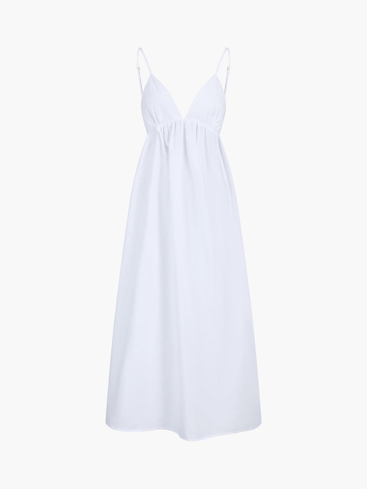 Women's Open-Back Cotton Midi Fall Wedding Guest Dress
