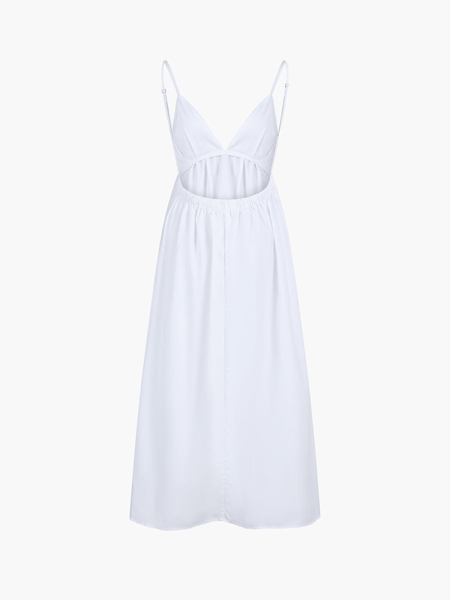 Women's Open-Back Cotton Midi Fall Wedding Guest Dress