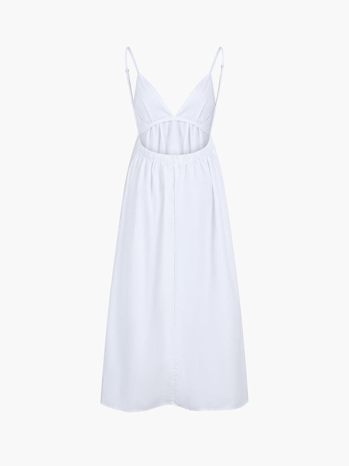 Women's Open-Back Cotton Midi Fall Wedding Guest Dress