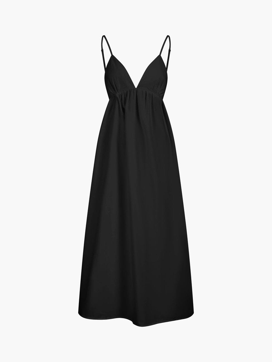 Women's Open-Back Cotton Midi Fall Wedding Guest Dress