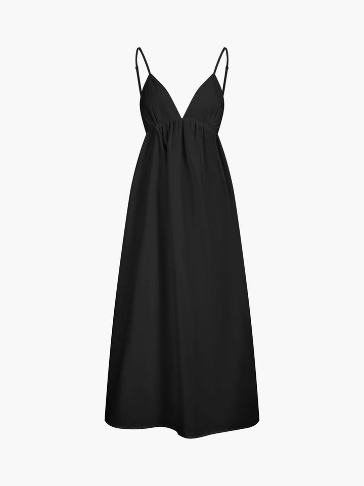 Women's Open-Back Cotton Midi Fall Wedding Guest Dress