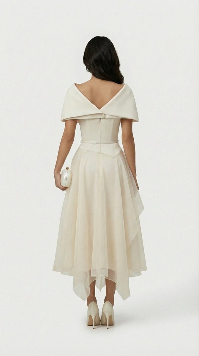 Women's Open-Back Gauze Cape Fall Wedding Guest Dress