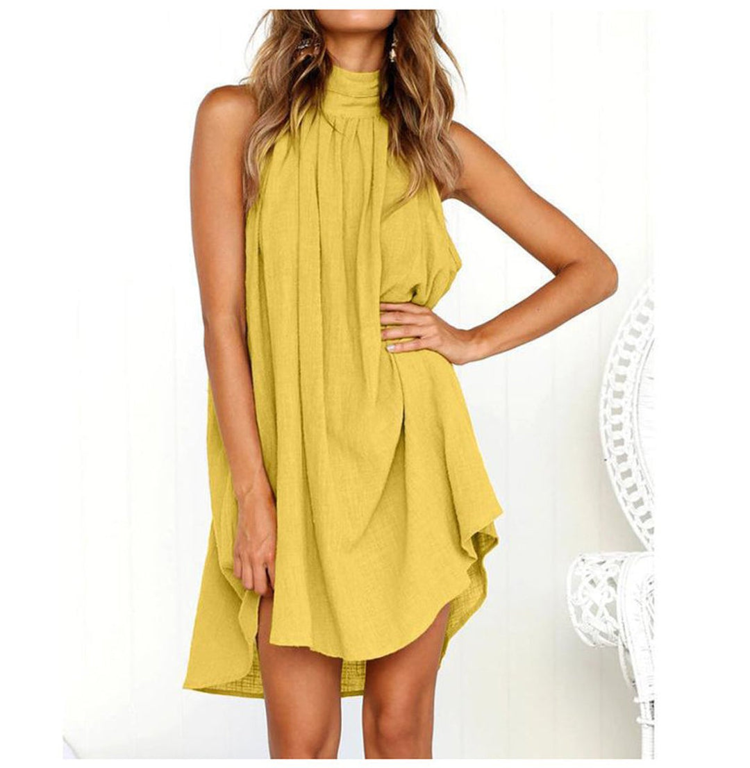 Women's Open-Back Halter-Neck Sleeveless Fall Midi Dress