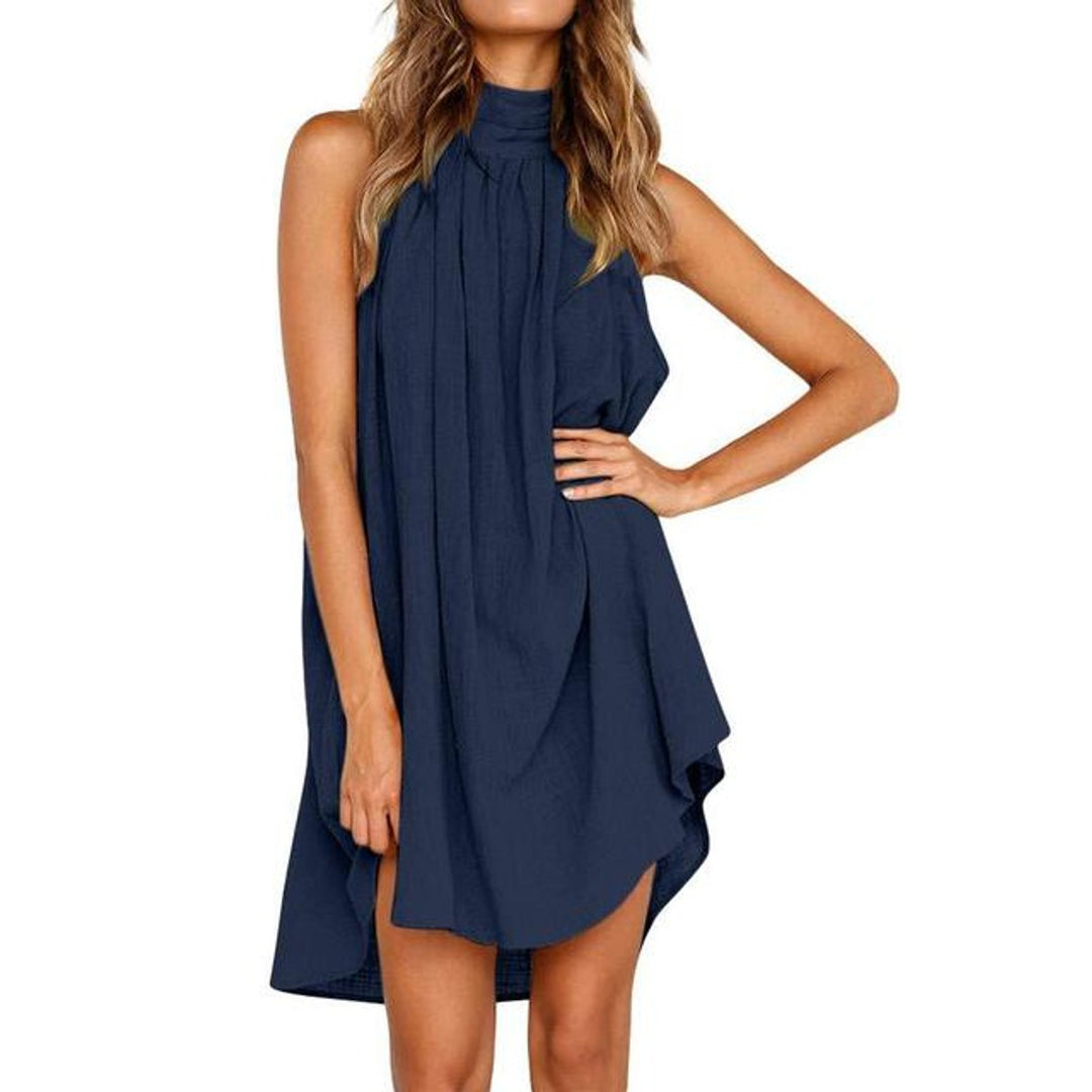 Women's Open-Back Halter-Neck Sleeveless Fall Midi Dress