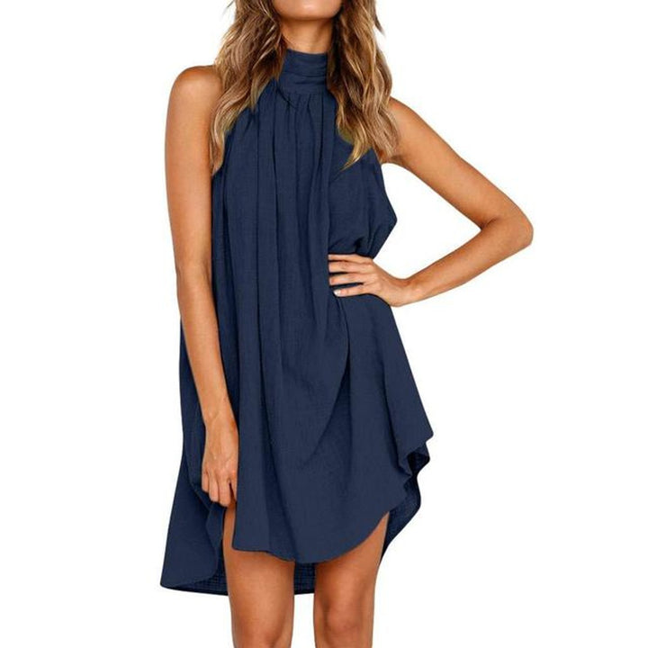 Women's Open-Back Halter-Neck Sleeveless Fall Midi Dress