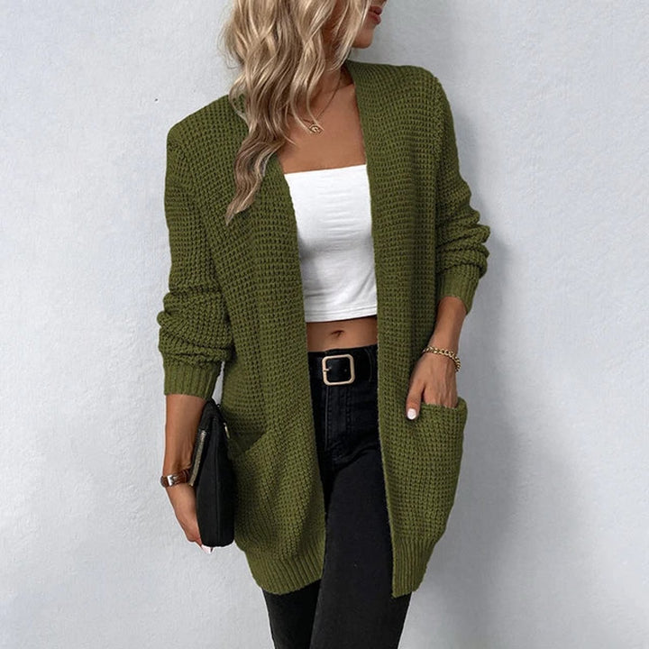 Women's Open-Front Knit Cardigan Sweater Dual-Pocket