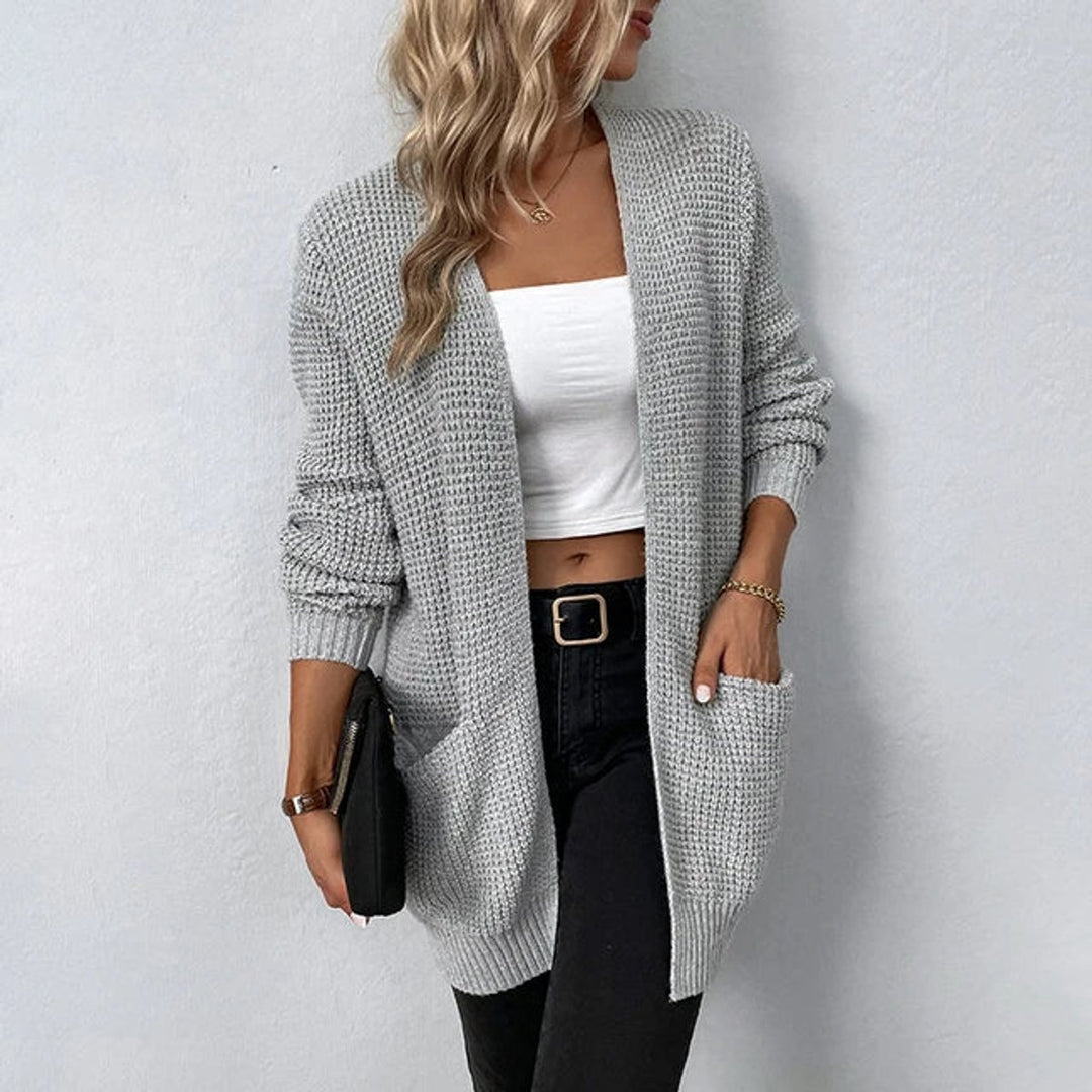 Women's Open-Front Knit Cardigan Sweater Dual-Pocket