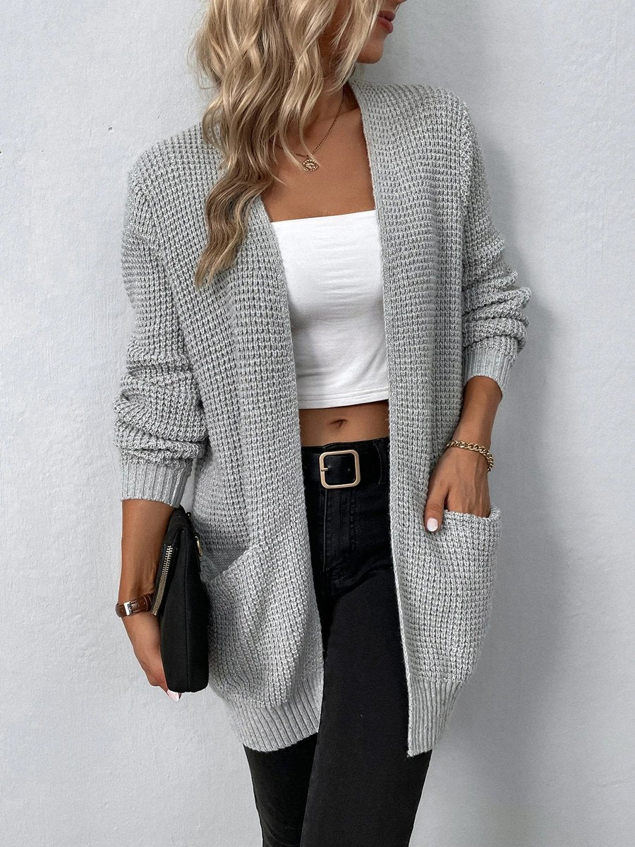 Women's Open-Front Knit Cardigan Sweater Dual-Pocket