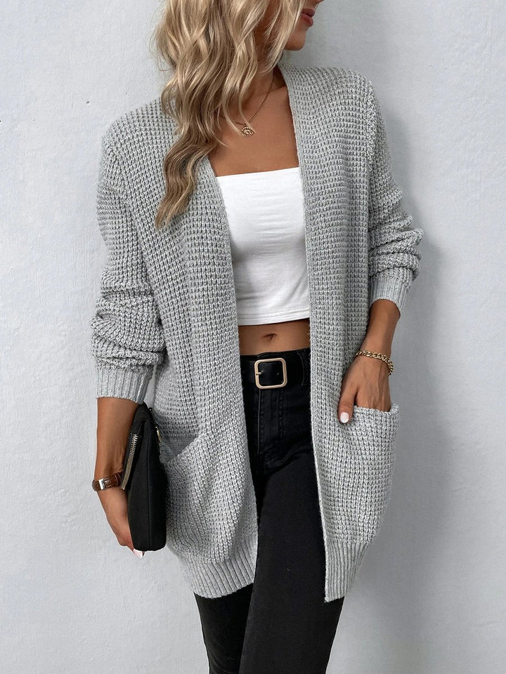 Women's Open-Front Knit Cardigan Sweater Dual-Pocket
