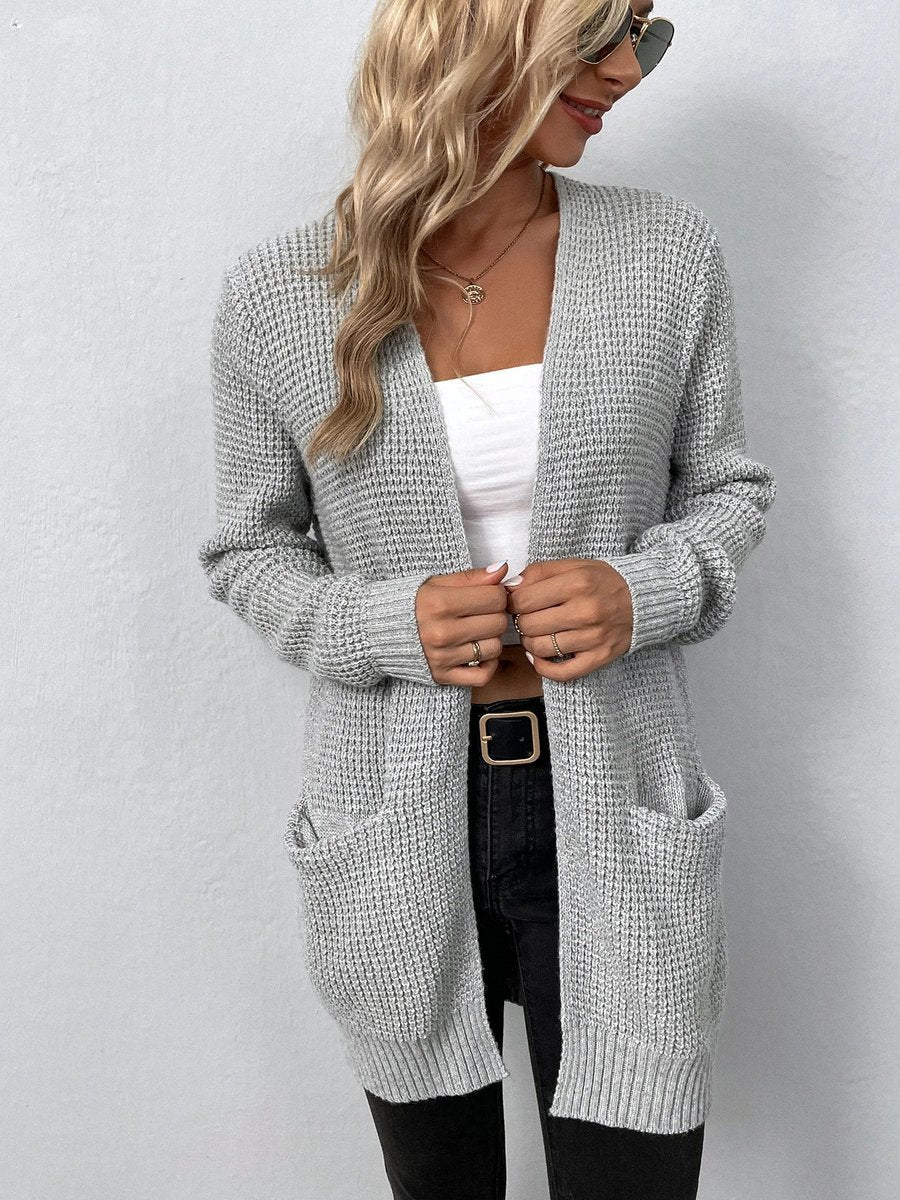 Women's Open-Front Knit Cardigan Sweater Dual-Pocket