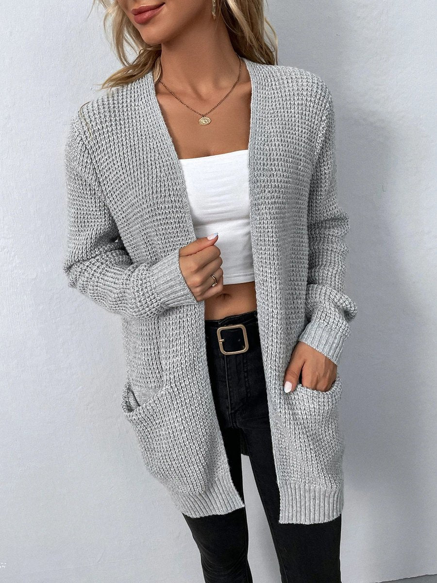 Women's Open-Front Knit Cardigan Sweater Dual-Pocket